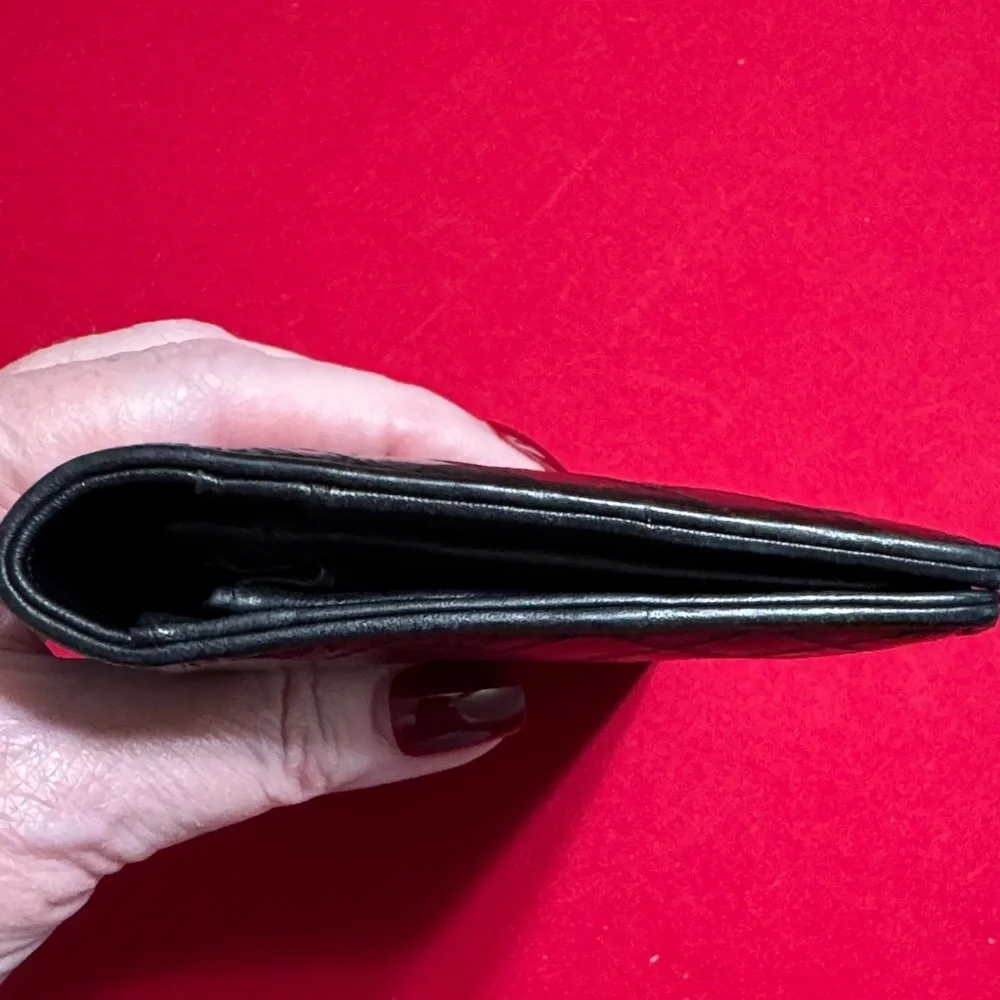 CHANEL Black Leather Wallet with Silver Logo